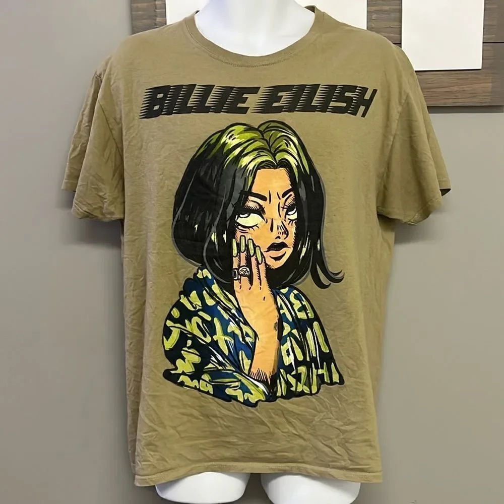 Billie Eilish Heather Taupe Band Soft Cotton T-Shirt- Large